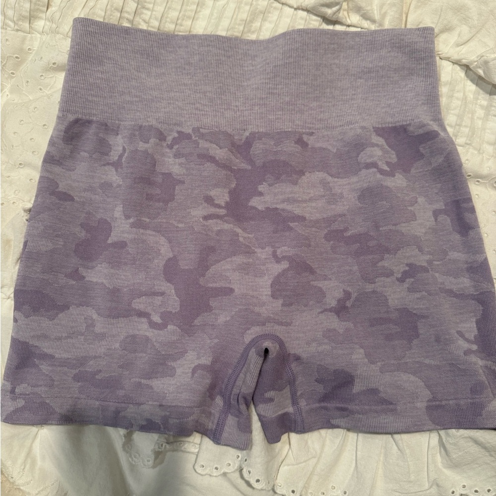 Purple camo gym shorts